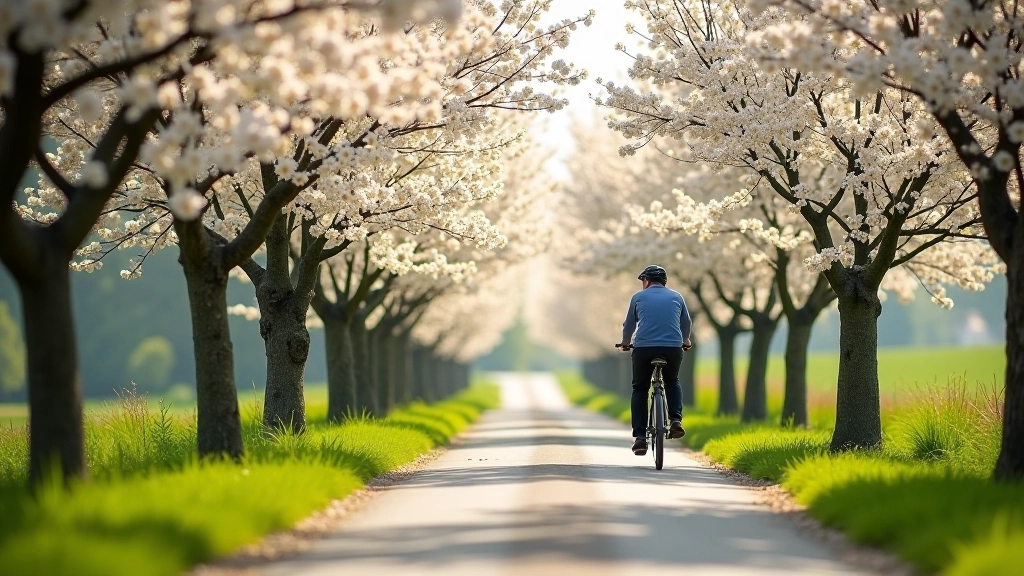 Cyklistická trasa lemovaná kvetoucími třešněmi